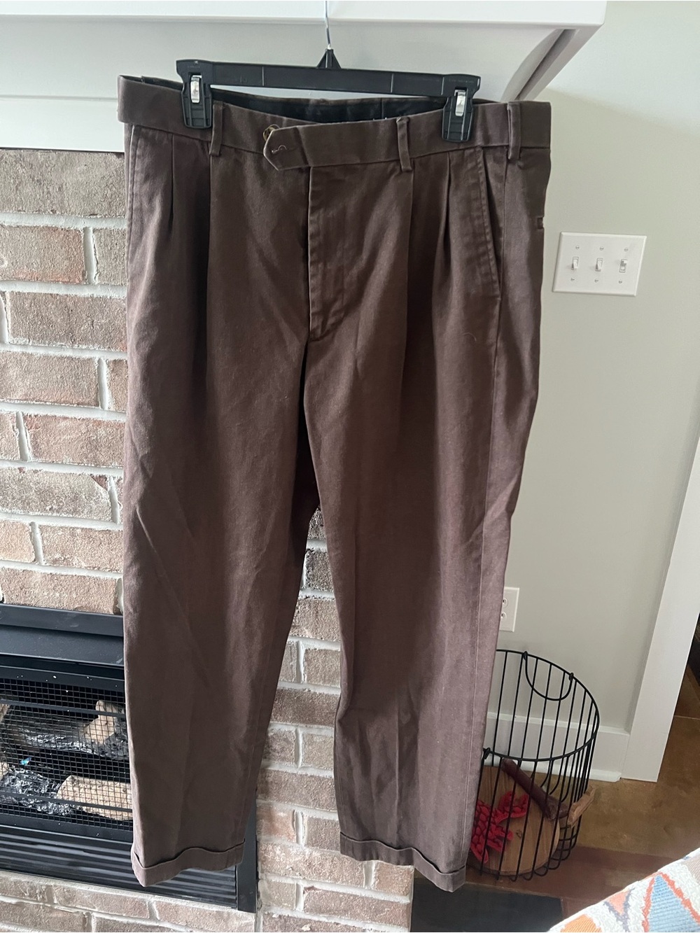 Saddlebred Dark Brown Pleated Chinos